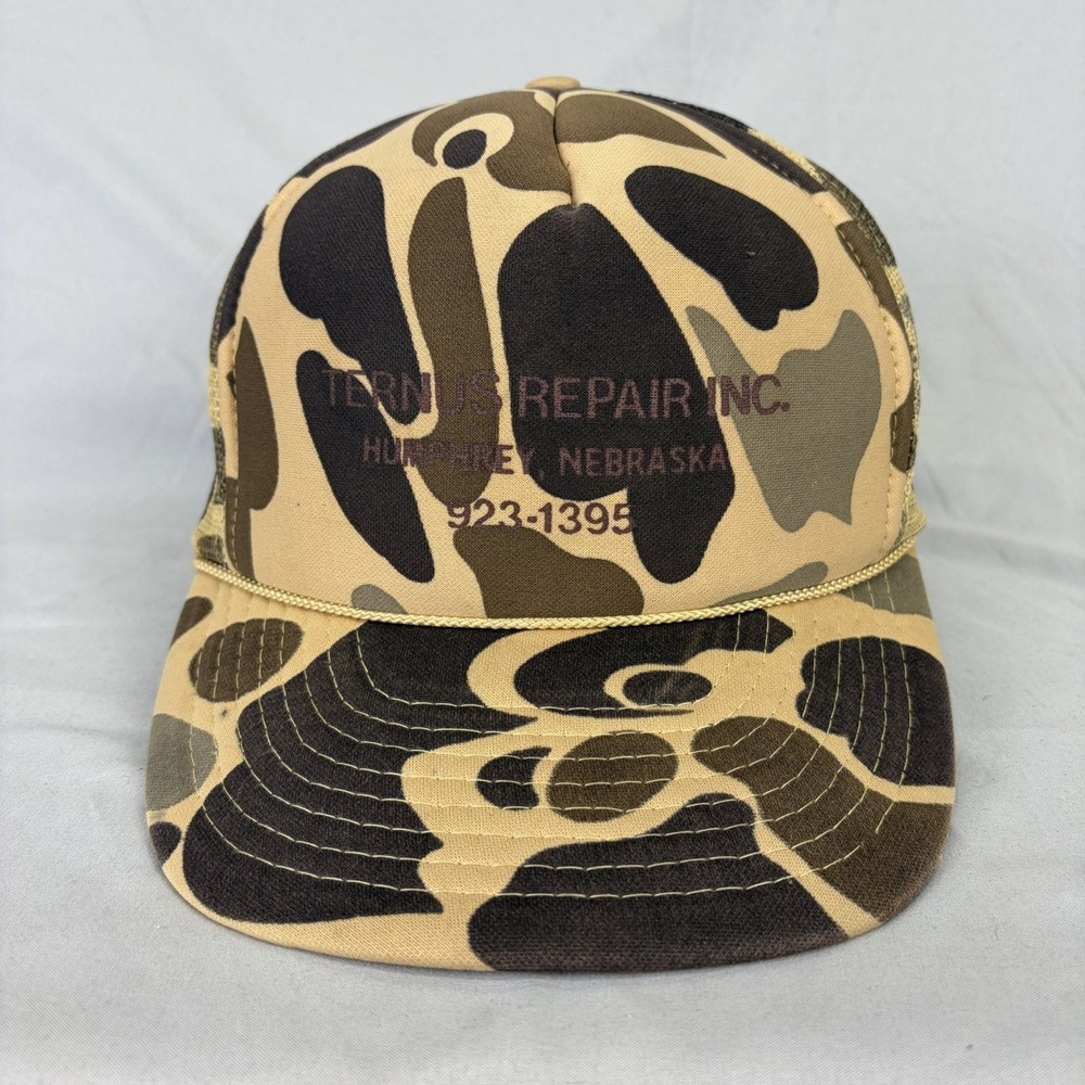 Otto Trucker Hat Ternus Repair Camo Mens OSFM Brown Vintage Snapback Cap
